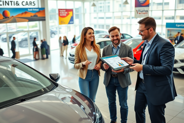 Image illustrant l'achat d'une voiture neuve avec analyse numérique instantanée.