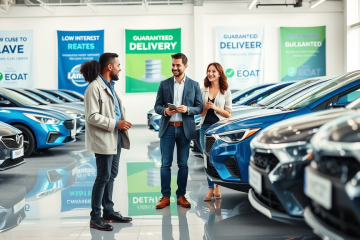 Un homme souriant devant sa nouvelle voiture, après avoir obtenu un crédit automobile à taux réduits avec livraison garantie.