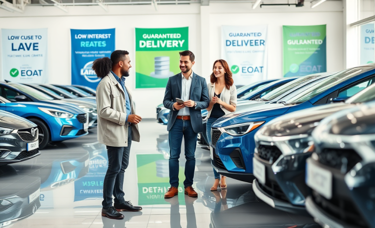 Un homme souriant devant sa nouvelle voiture, après avoir obtenu un crédit automobile à taux réduits avec livraison garantie.