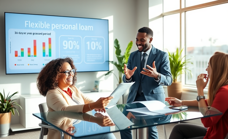 Un graphique illustrant la flexibilité du crédit personnel avec un délai de grâce de 90 jours.