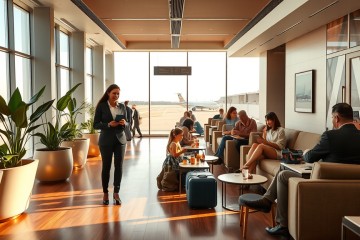 Illustration des salons VIP dans les aéroports, mettant en avant le confort et les services offerts.